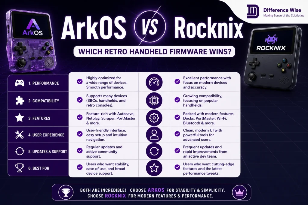 ArkOS vs Rocknix differences